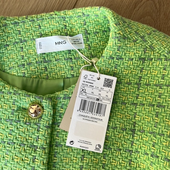 Mango MNG | Lime Green Tweed Cropped Blazer Jacket Gold Buttons - Picture 8 of 8